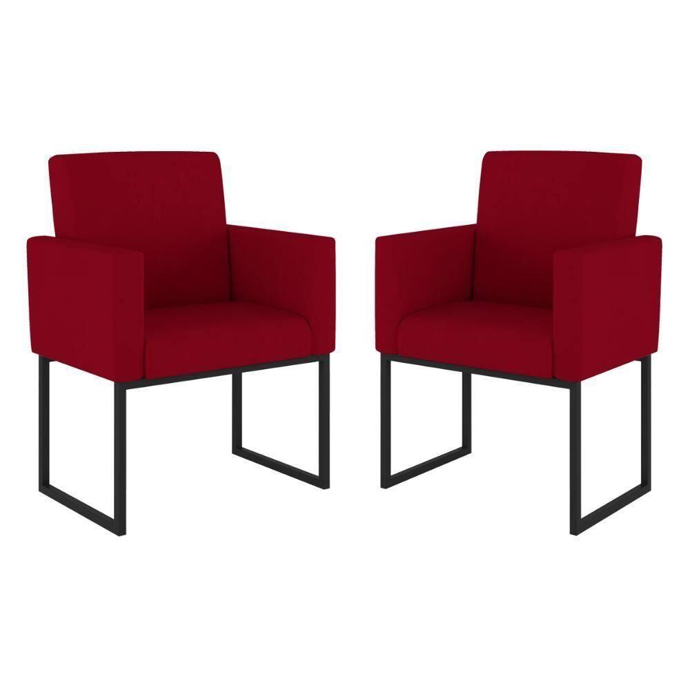 Kit 02 Poltronas Base De Ferro Preta Reforçada Balaqui Decor Vermelho