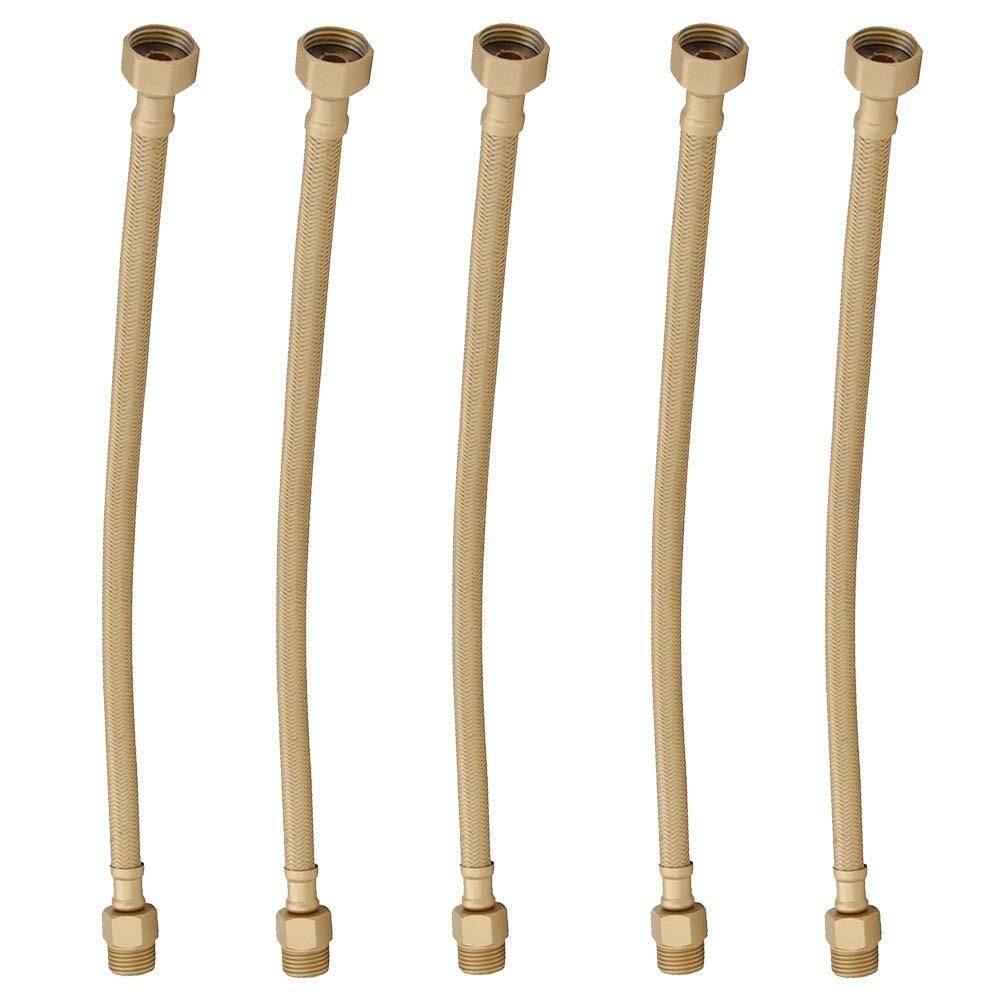 Kit 5 Engate Mangueira Flexível Dourado Trançado Inox 30Cm