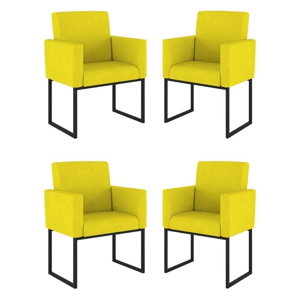 Kit 04 Cadeiras Poltrona Decorativa Para Sala Quarto Balaqui Amarelo