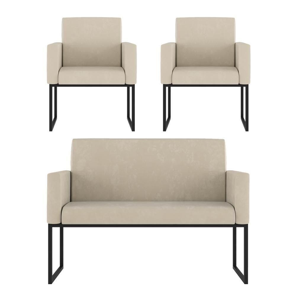 Kit 2 Poltronas + Namoradeira 2 Lugares Para Recepção Bege