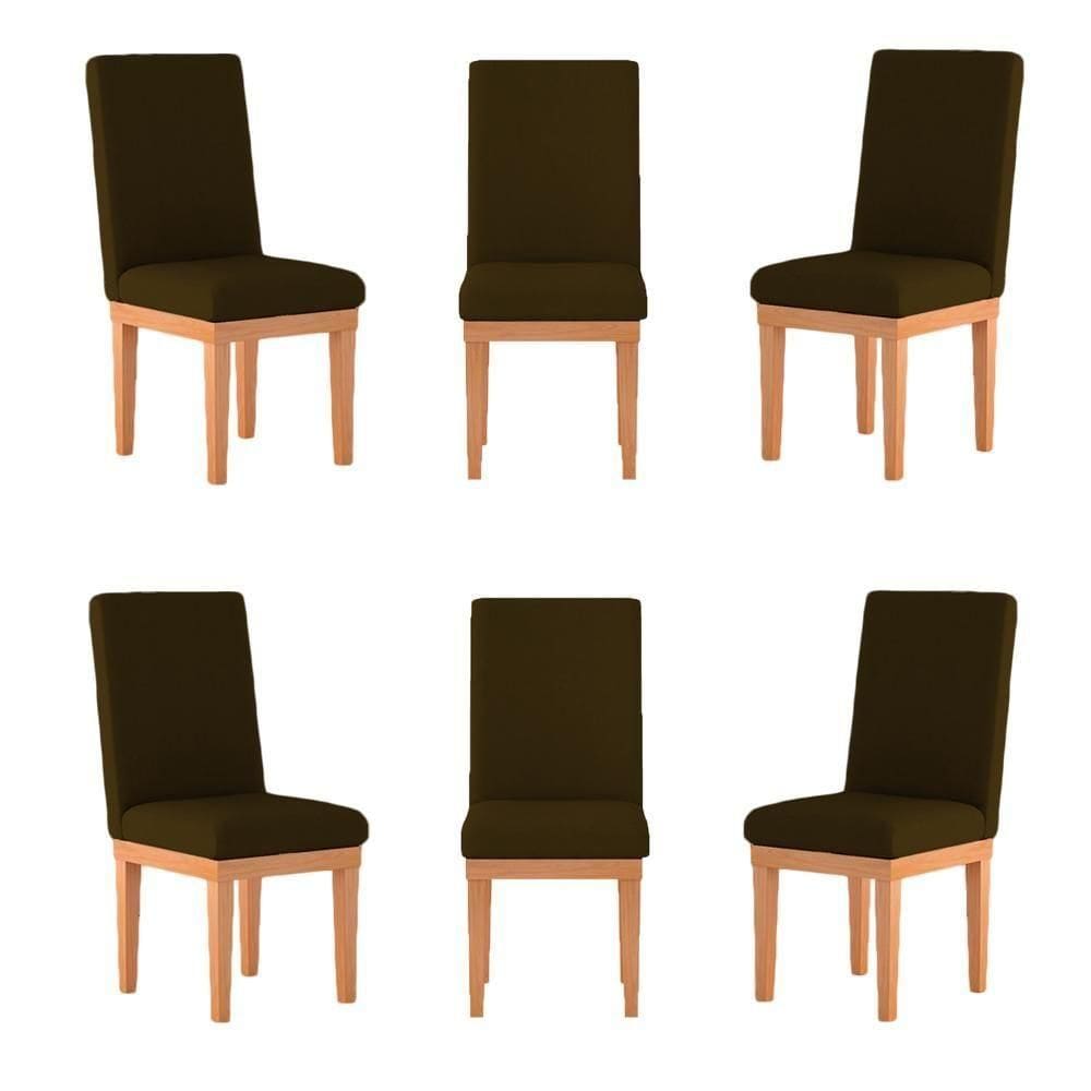 Kit 06 Cadeiras Estofada Base Tecido Suede Sala De Jantar Marrom