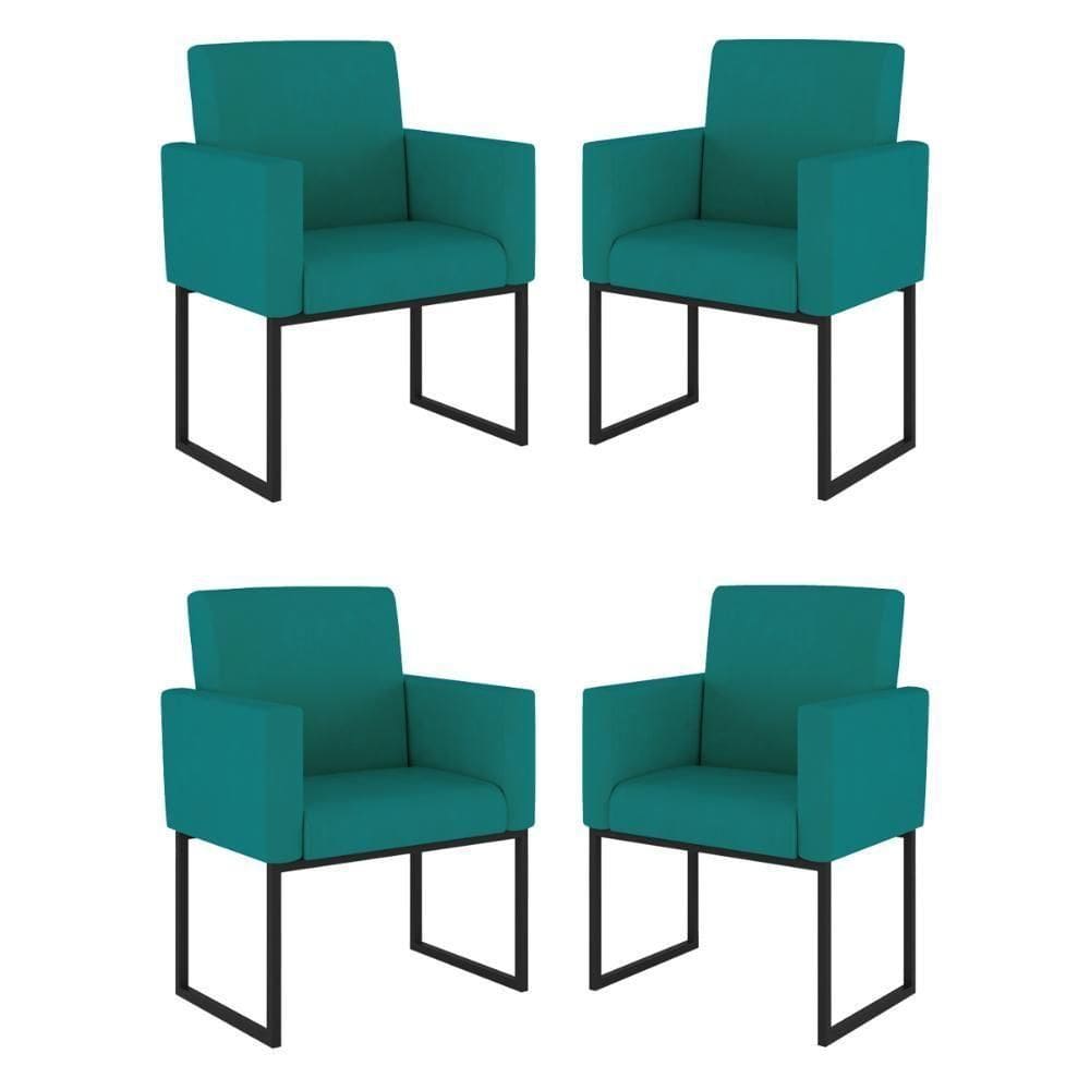 Kit 04 Cadeiras Poltrona Decorativa Para Sala Quarto Balaqui Azul Turquesa