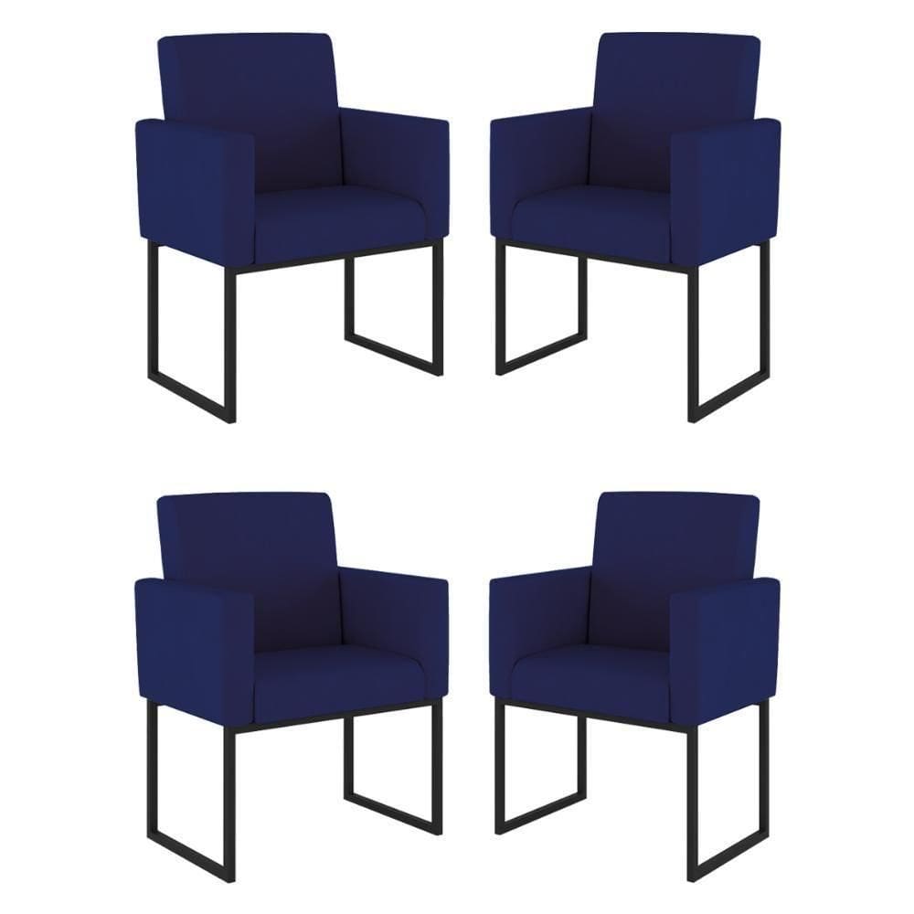 Kit 04 Cadeiras Poltrona Decorativa Para Sala Quarto Balaqui Azul Marinho
