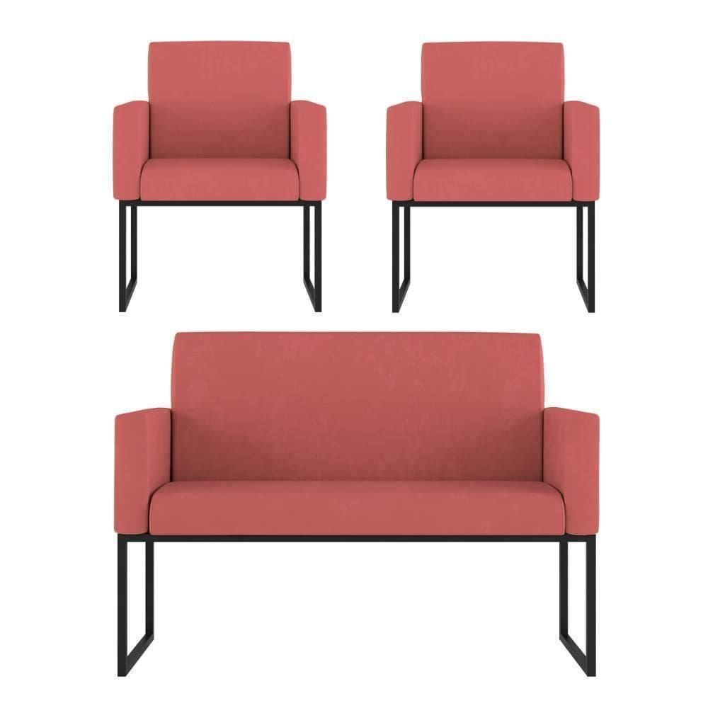 Kit 2 Poltronas + Namoradeira 2 Lugares Para Recepção Rosa