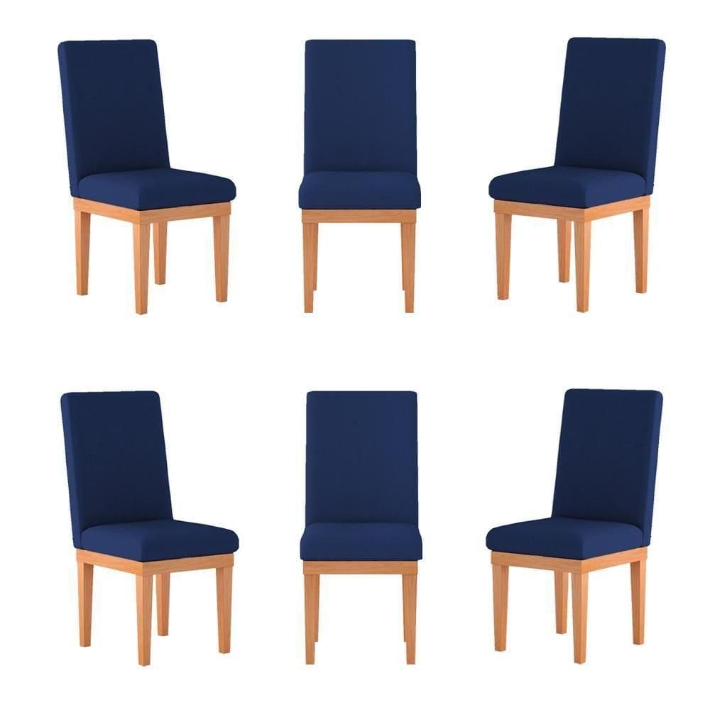 Kit 06 Cadeiras Estofada Base Tecido Suede Sala De Jantar Azul Marinho