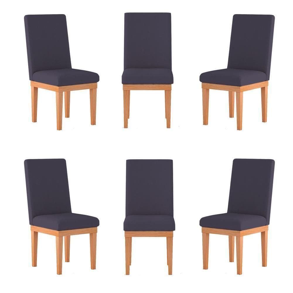 Kit 06 Cadeiras Estofada Base Tecido Suede Sala De Jantar Cinza