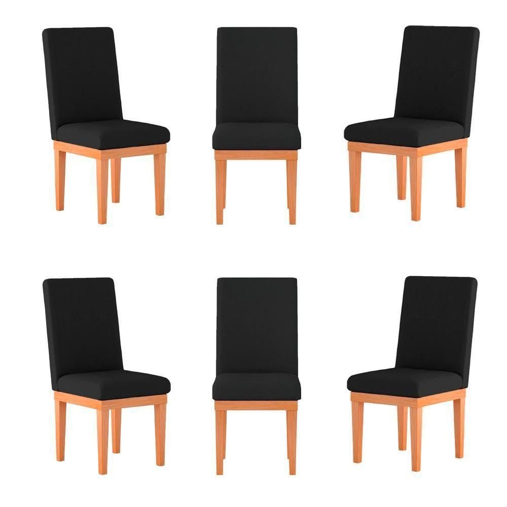 Kit 06 Cadeiras Estofada Base Tecido Suede Sala De Jantar Preto