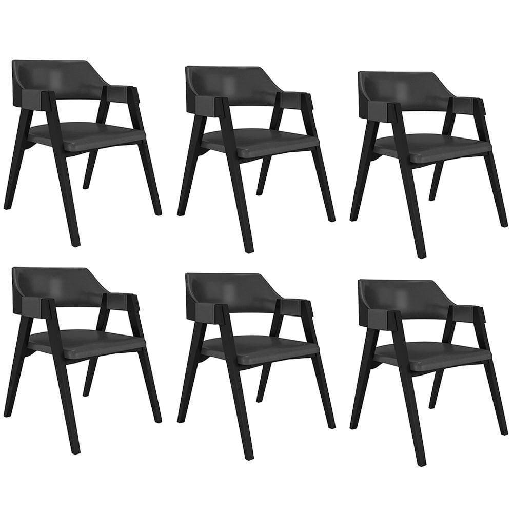 Kit 6 Cadeiras Sala De Jantar E Jogos Carteados Madeira Maciça Poker Pu Grafite-preto G42 - Gran Belo