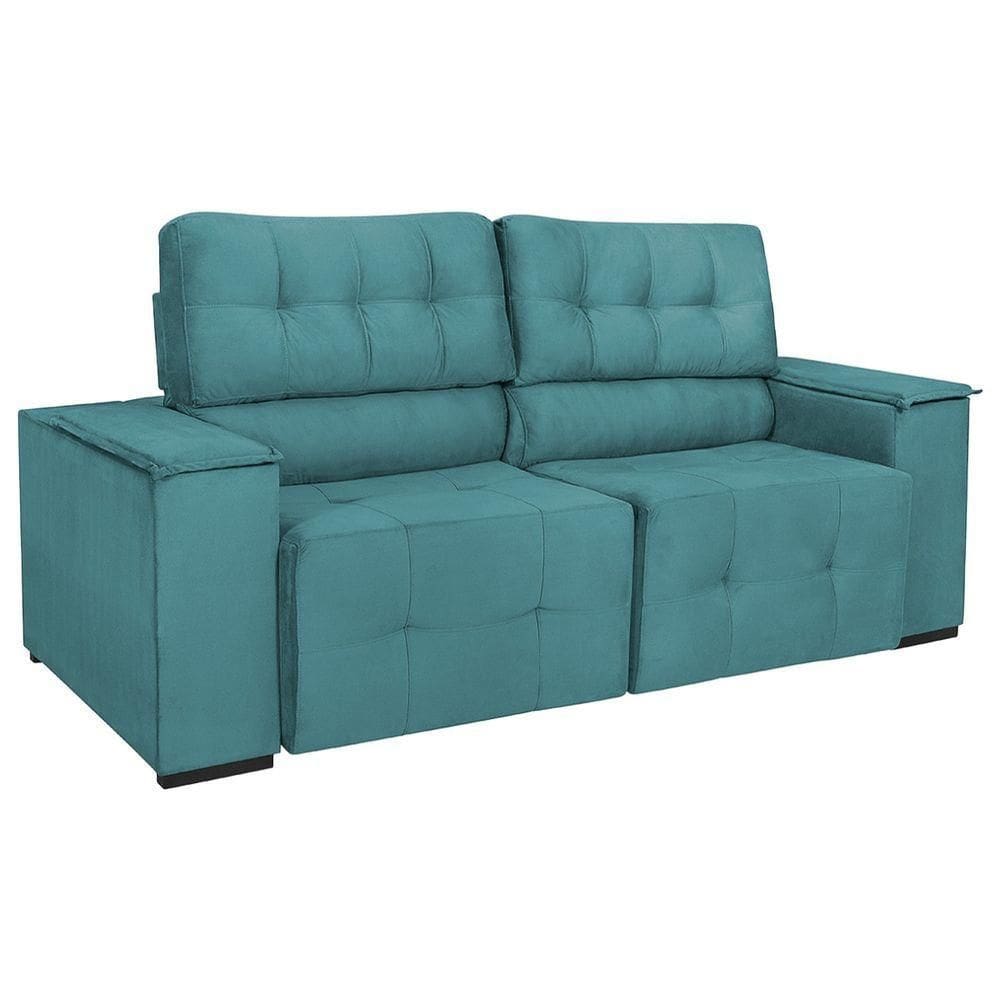 Sofá Cama Retrátil Sala Vicenza Vicenza 210cm Suede Cor Azul Turquesa