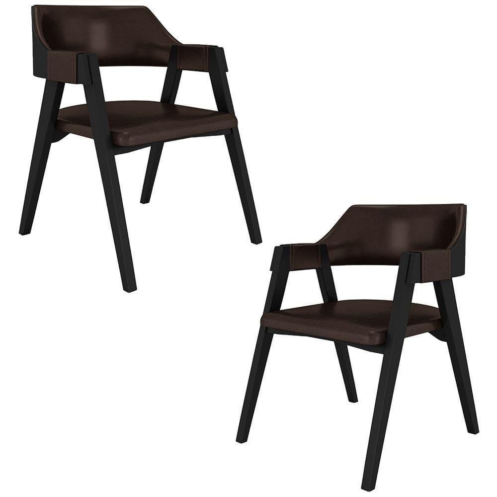 Kit 2 Cadeiras Sala De Jantar E Jogos Carteados Madeira Maciça Poker Pu Marrom-preto G42 - Gran Belo