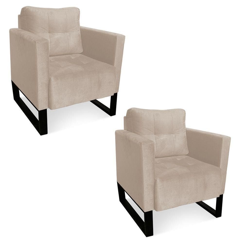 Kit 2 Poltronas Livia Suede Bege Base Industrial Preto - D`rossi