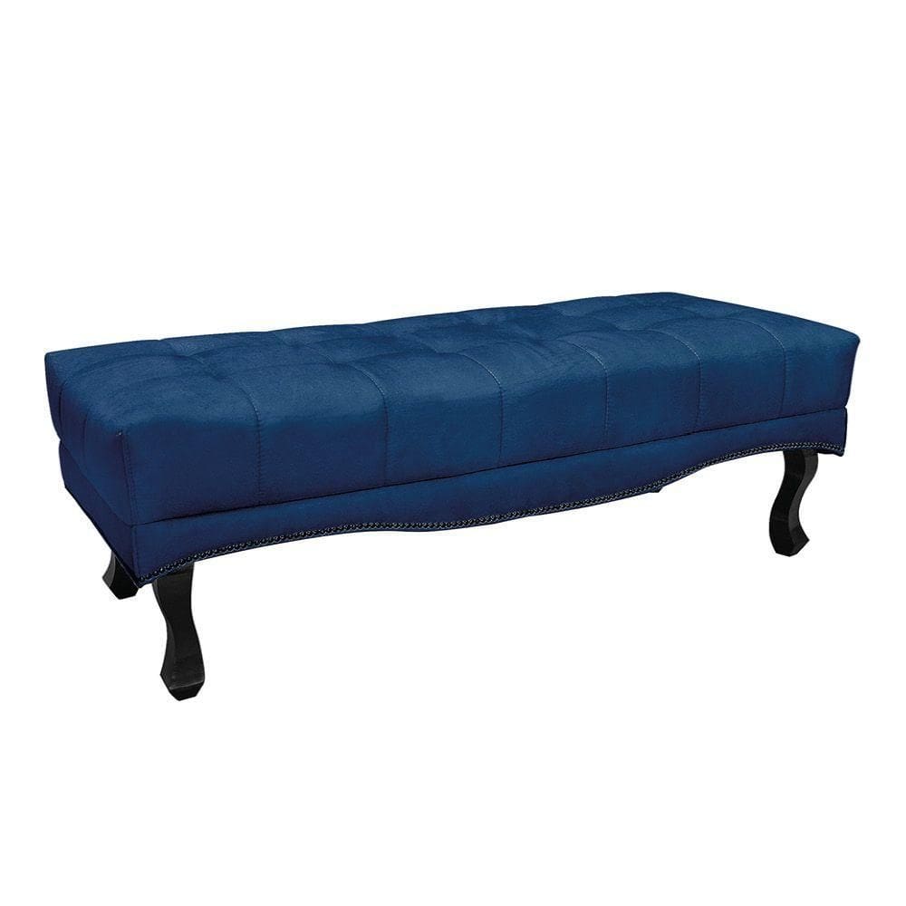Puff Recamier Retrô Luis Xv Captonê Vicenza 90cm Suede S04 Cor Azul Marinho