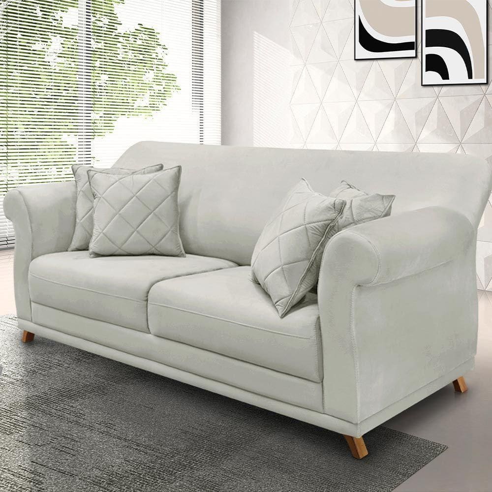 Sofá Decorativo 160cm 2 Lugares Com 4 Almofadas Base Madeira Armstrong Veludo Prata G63
