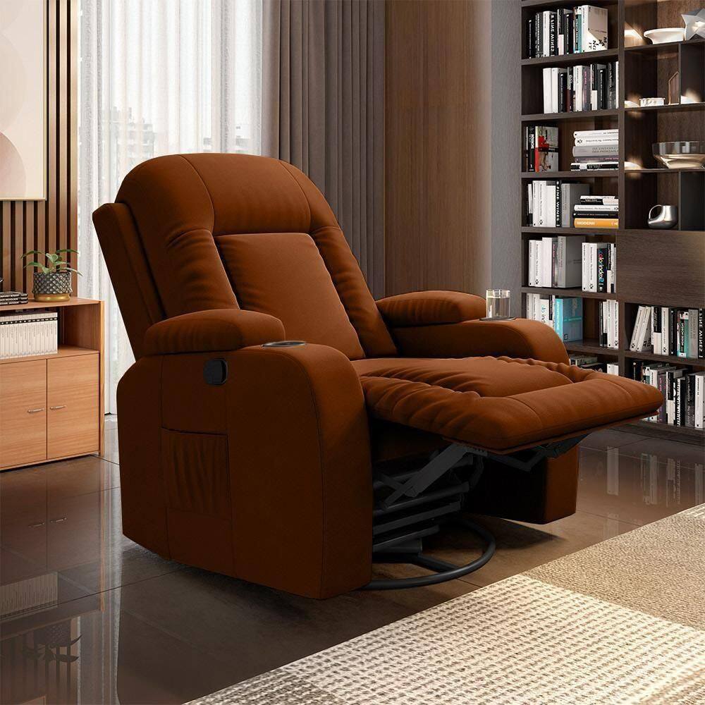 Poltrona Do Papai Reclinável Giratória E Balanço Crihs Manual Glider Veludo Terracota G23 - Gran Belo