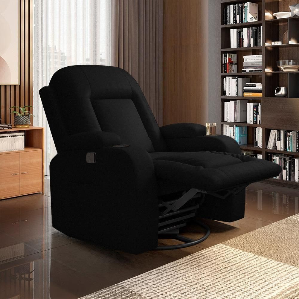 Poltrona Do Papai Reclinável Giratória E Balanço Crihs Manual Glider Pu Preto G23 - Gran Belo