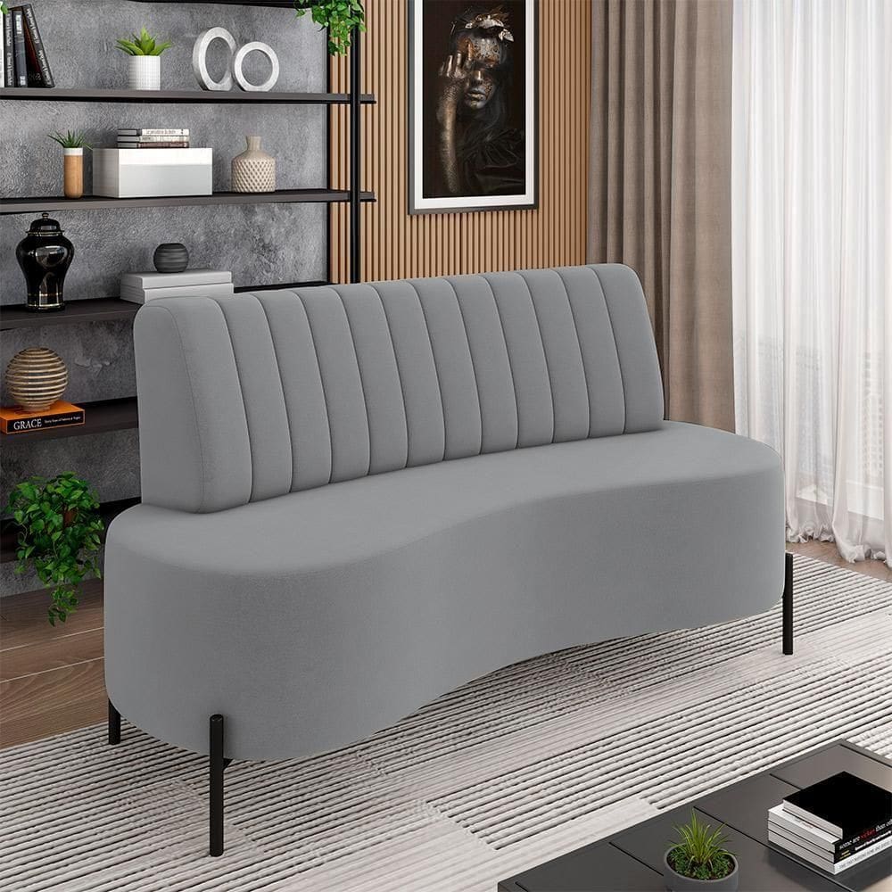 Sofá Living Decorativo 2 Lugares 1,60m Katara Pés De Ferro Veludo Cinza G33 - Gran Belo