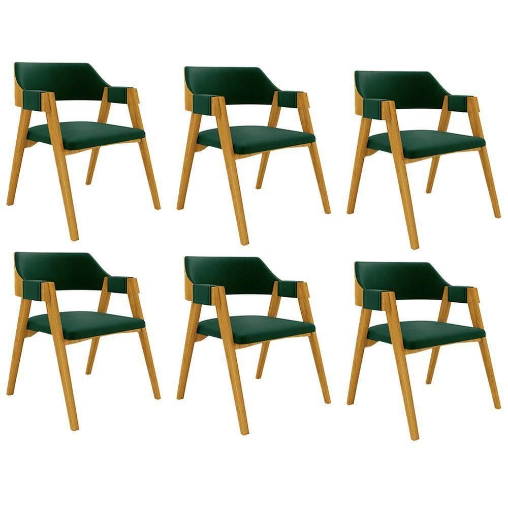 Kit 6 Cadeiras Sala De Jantar E Jogos Carteados Madeira Maciça Poker Veludo Verde-mel G42 - Gran Belo