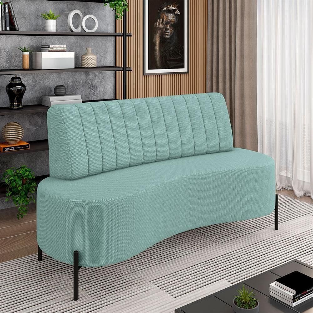 Sofá Living Decorativo 2 Lugares 1,35m Katara Pés De Ferro Linho Rústico Azul G33 - Gran Belo