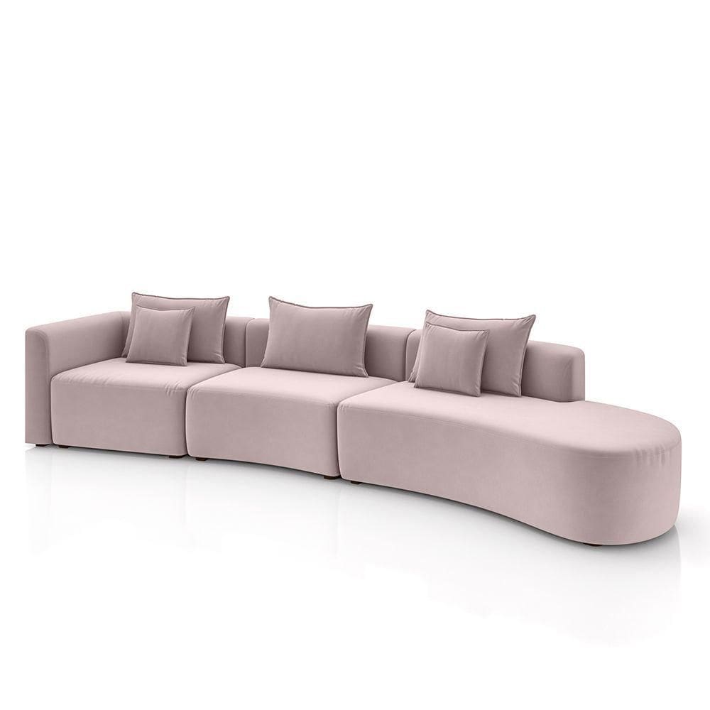 Sofá Curvo Decorativo Kimiko 427cm 5 Lugares Sala De Estar Com Chaise Veludo Rosê G52 - Gran Belo