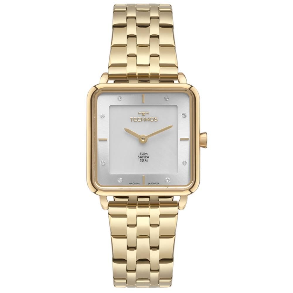 Relógio Technos Feminino Ref: Gl22am/1k Slim Retangular Dourado