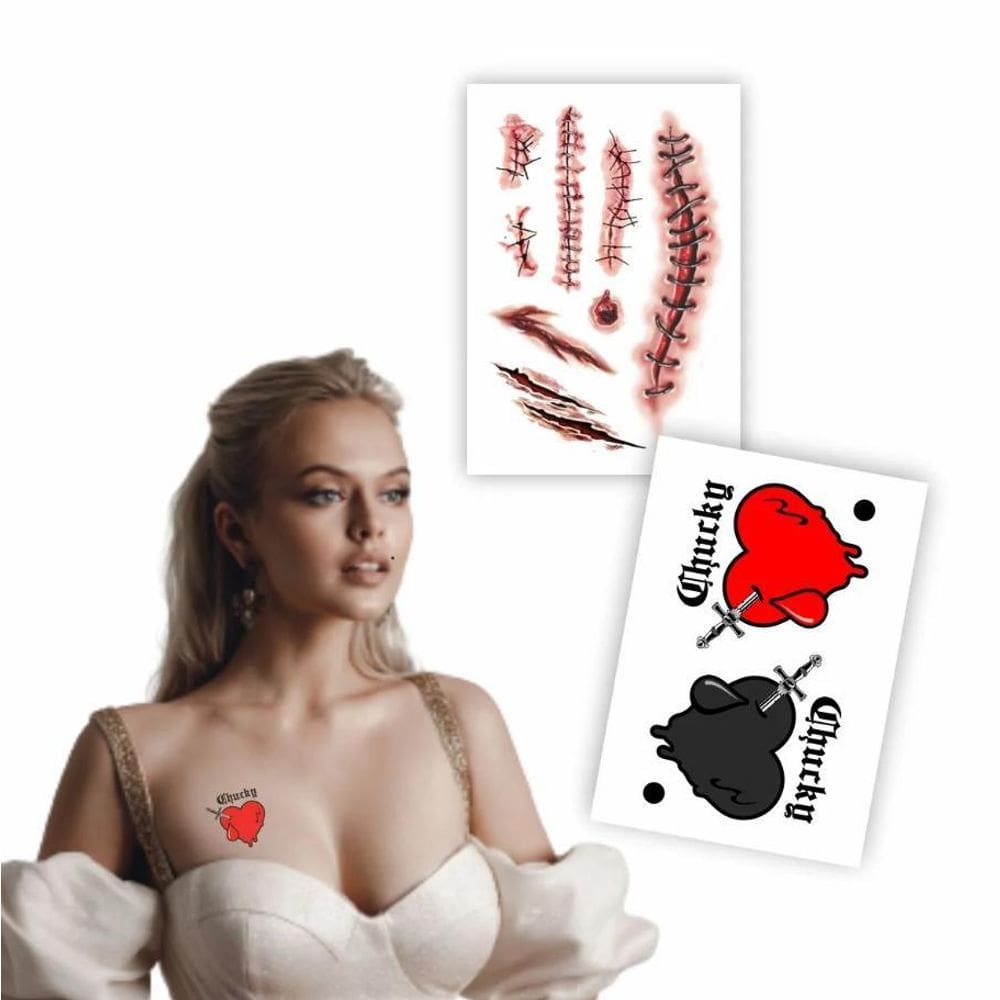 Kit 2 Tatuagens Temporárias Coração Chucky E Cicatrizes