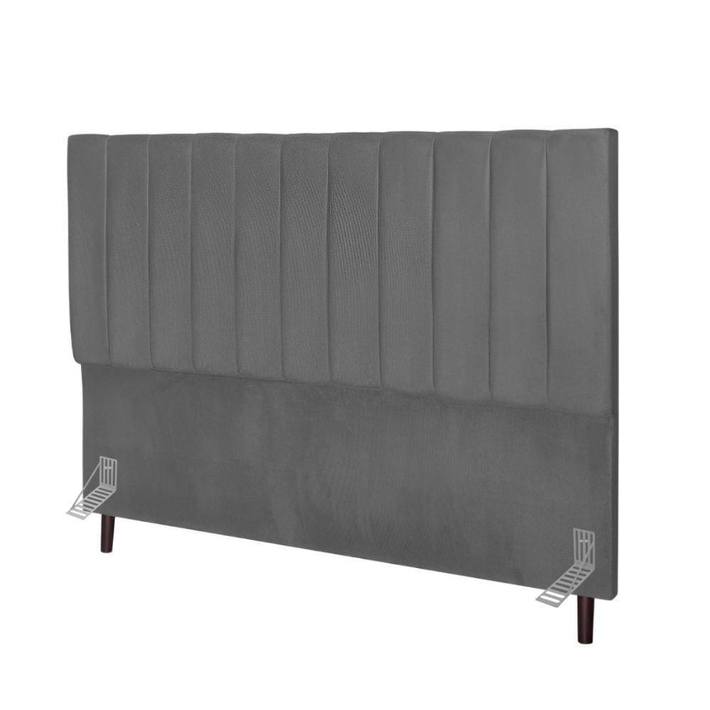 Cabeceira Estofada De Cama Casal Box 140 Cm Sara Corino E Frame cinza