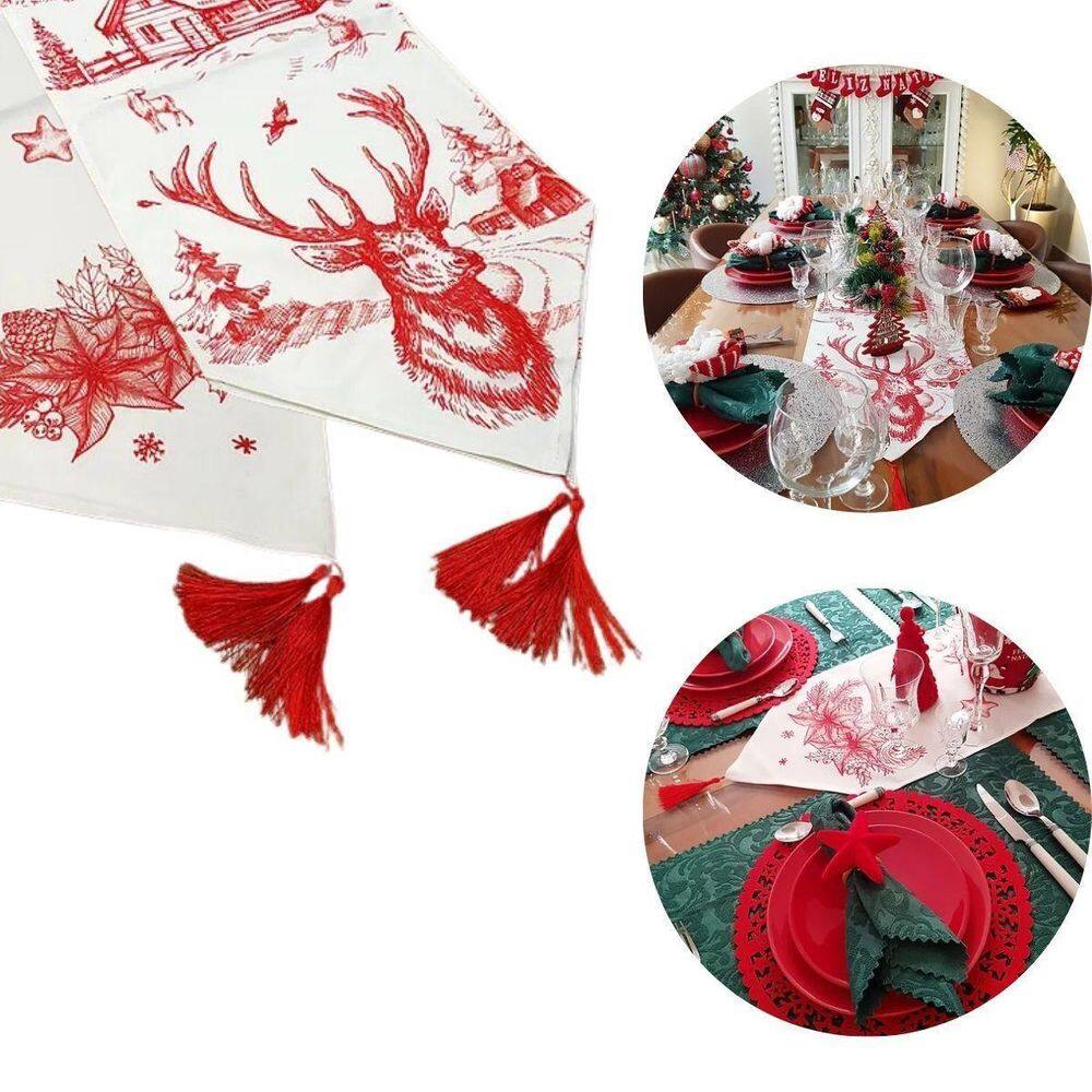 4 Trilhos De Mesa Natalino 150X32Cm Design Moderno Tassel