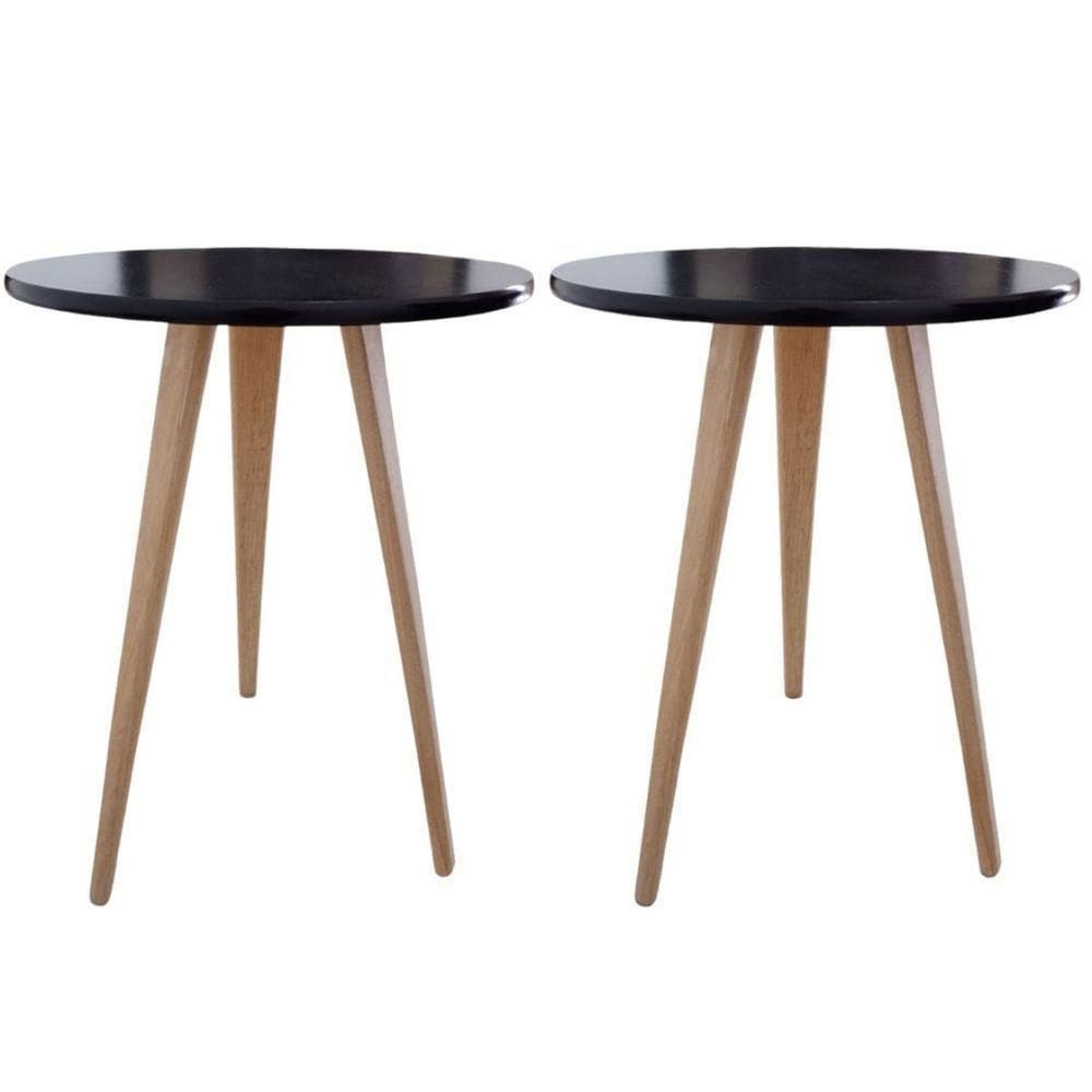 Kit 2 Mesa De Cabeceira Mesa De Apoio Lateral Canto Pé Palito 68 Cm preto