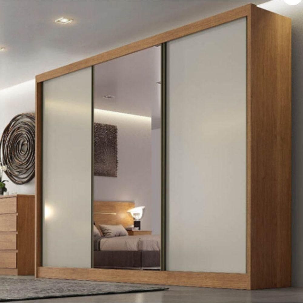 Guarda Roupa Casal Diamond 3 Portas 8 Gavetas Com 1 Porta De Espelho - Cumaru Fendi - Móveis Horizonte