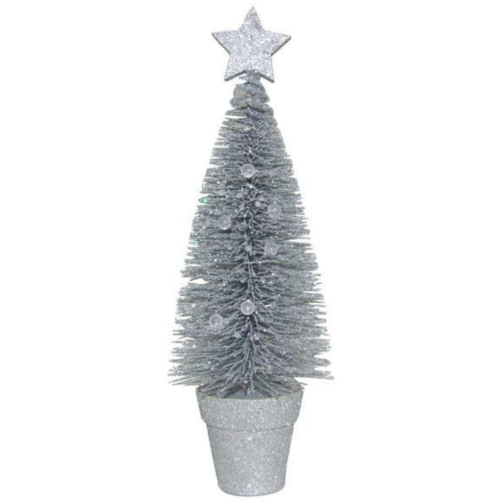 Enfeite De Natal Arvore Prata Para Mesa Decoração Natal 31Cm