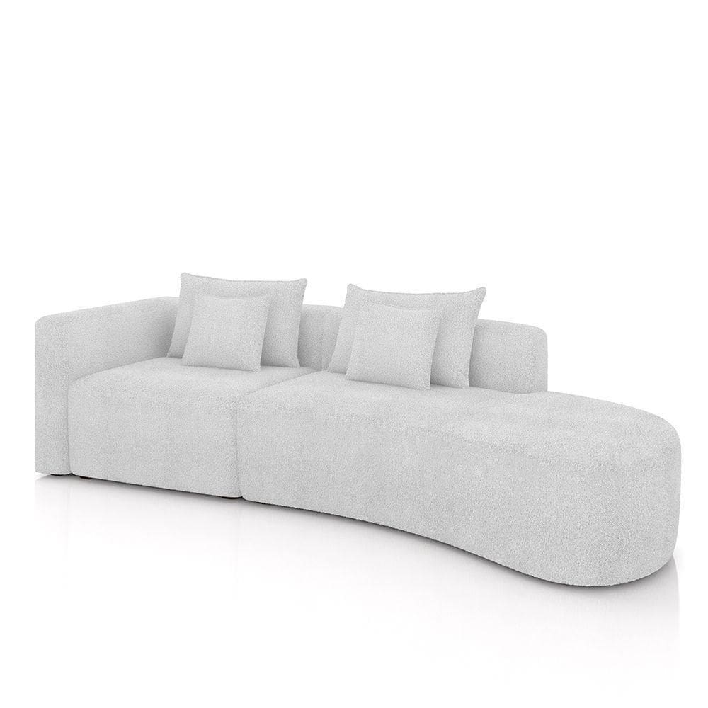 Sofá Curvo Decorativo Kimiko 307cm 3 Lugares Sala De Estar Com Chaise Bouclê Branco G52 - Gran Belo