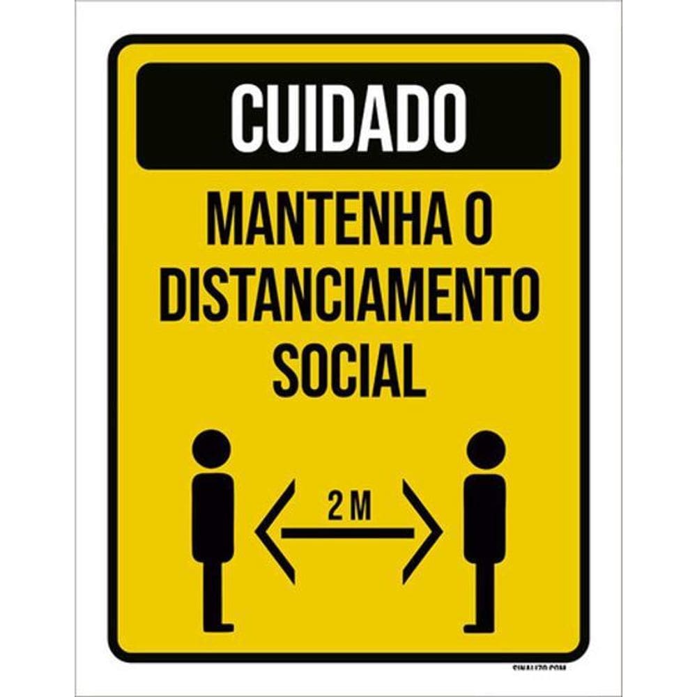 Kit 3 Placas Cuidado Mantenha Distanciamento Social 2M