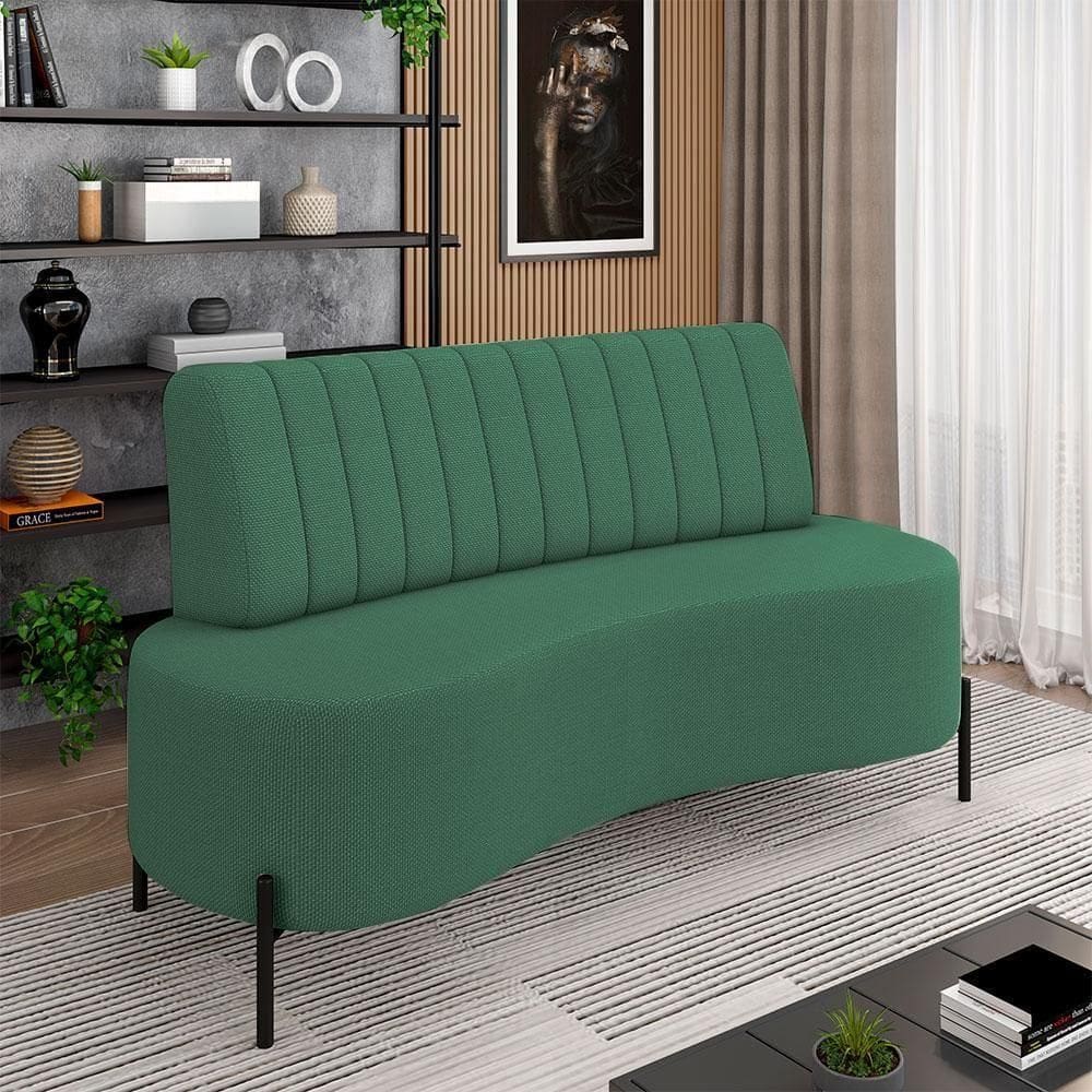 Sofá Living Decorativo 2 Lugares 1,35m Katara Pés De Ferro Linho Rústico Verde G33 - Gran Belo