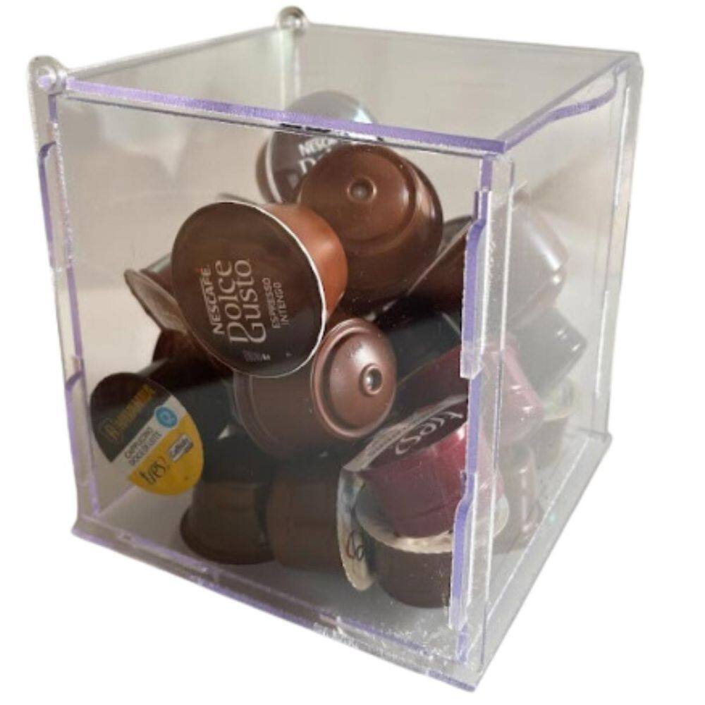 Caixa Porta Cápsulas Cubo Acrílico Cristal Premium