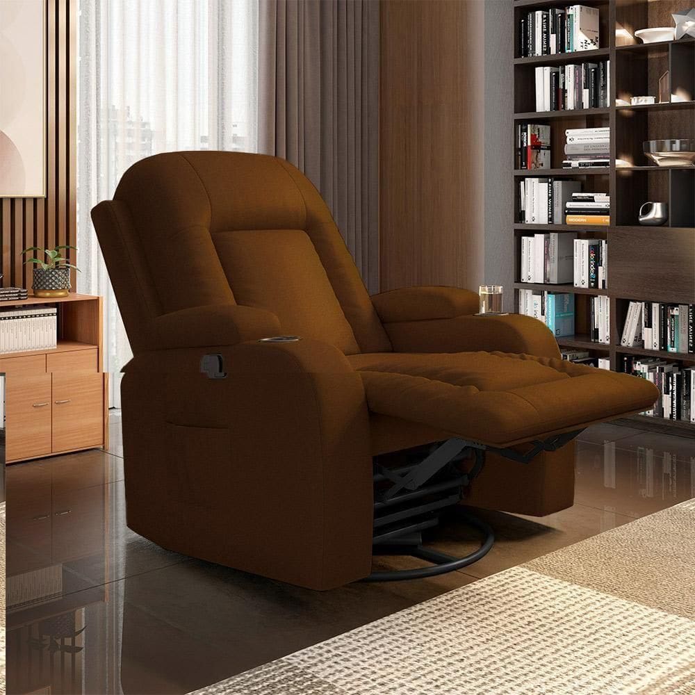 Poltrona Do Papai Reclinável Giratória E Balanço Crihs Manual Glider Pu Caramelo G23 - Gran Belo