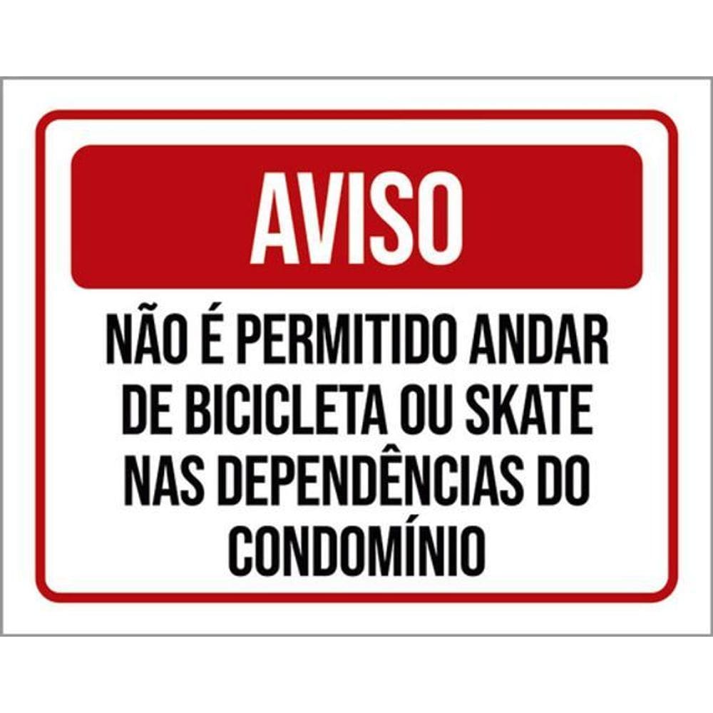 Kit 3 Placas Não Permitido Andar Bicicleta Skate Condomínio