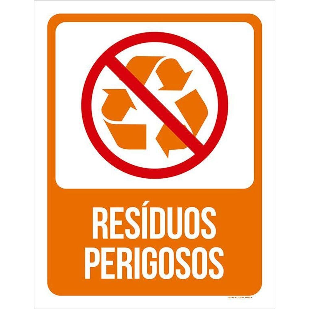 Placa Sinalização Advertência Lixo Resíduos Perigosos 36X46