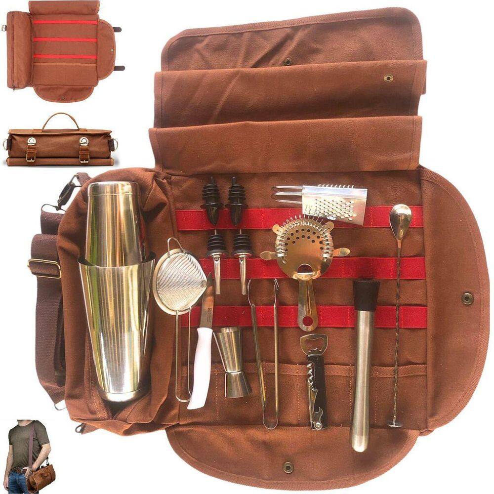 Kit Mixologia Bartender Coqueteleira Bolsa Couro 17Pcs Vtg 3