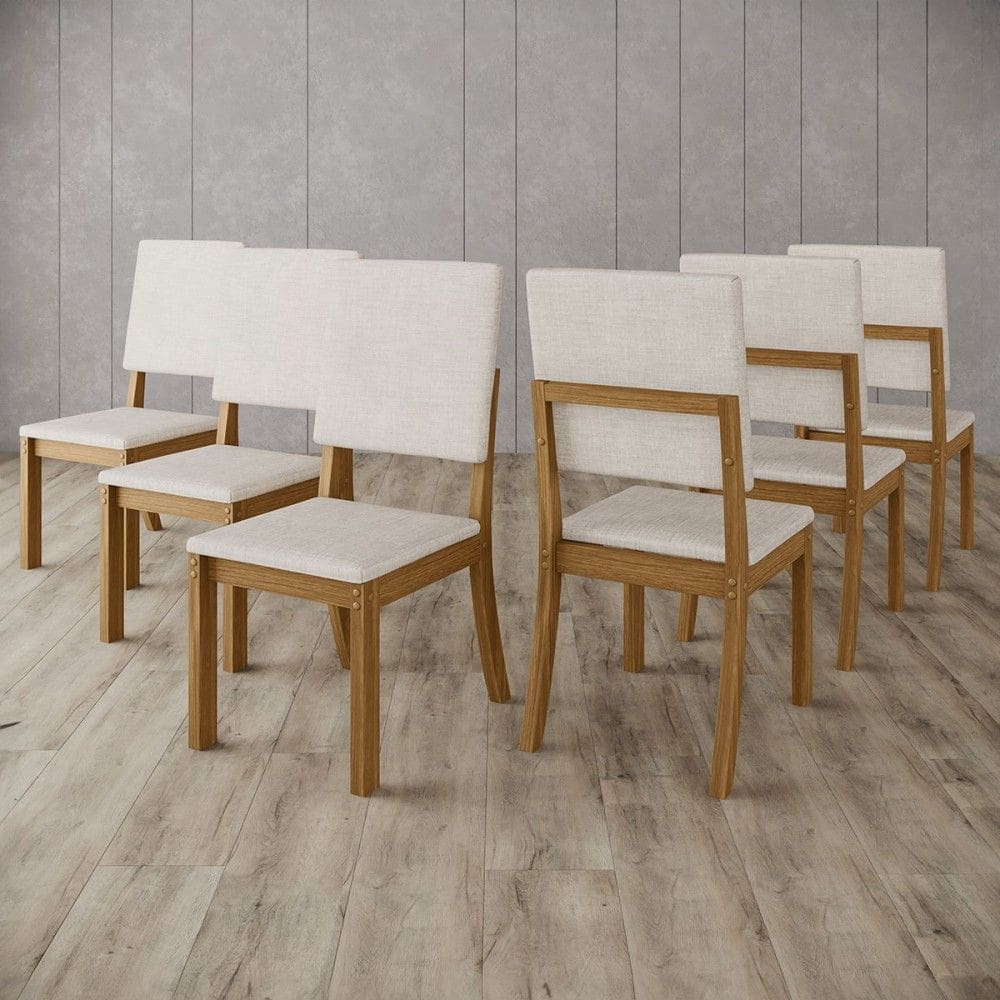 Kit 6 Cadeiras Estofadas para Mesa de Jantar Milla Natural/Linho