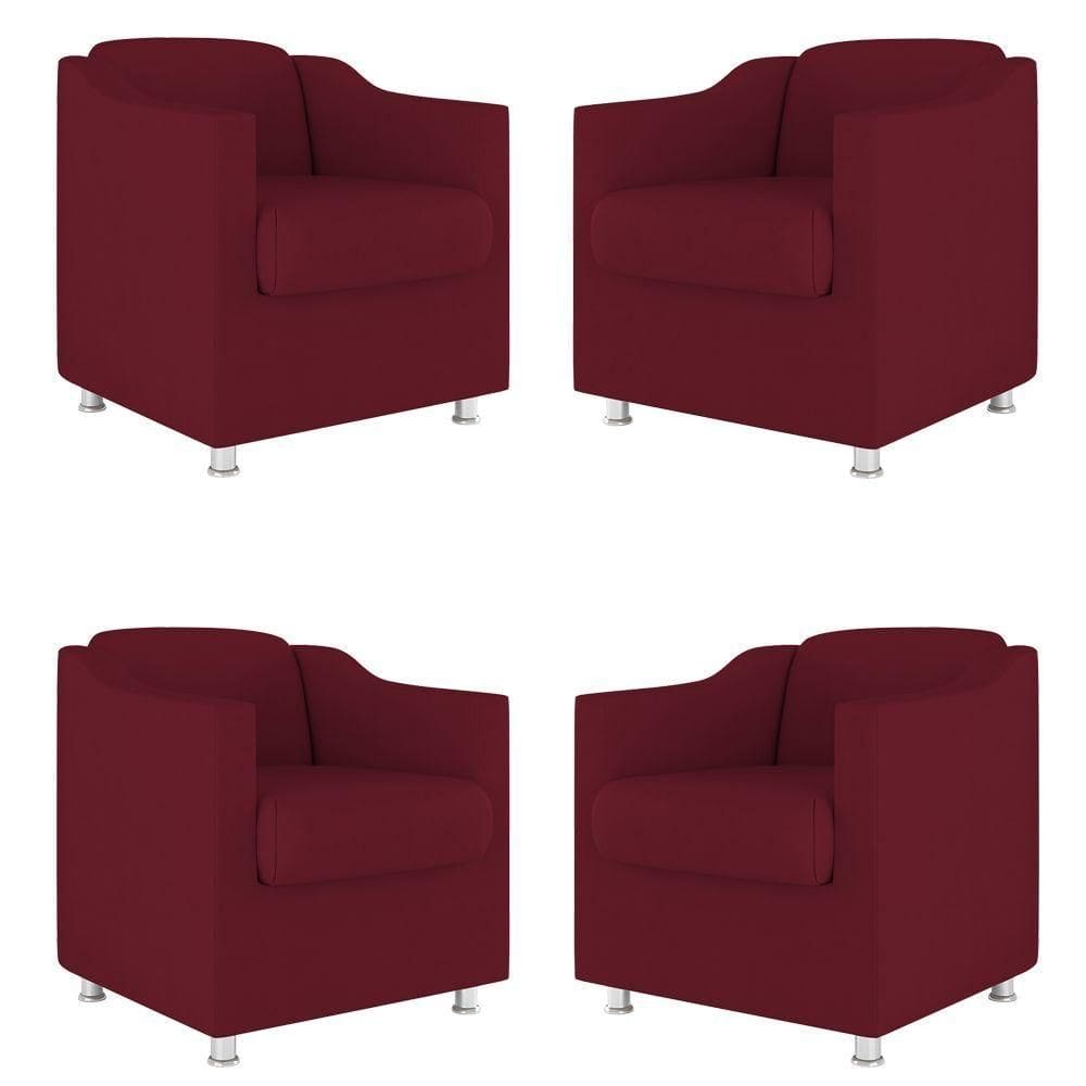 Kit 04 Poltronas Decorativas Sala De Espera Clinica Suede Cor:Marsala