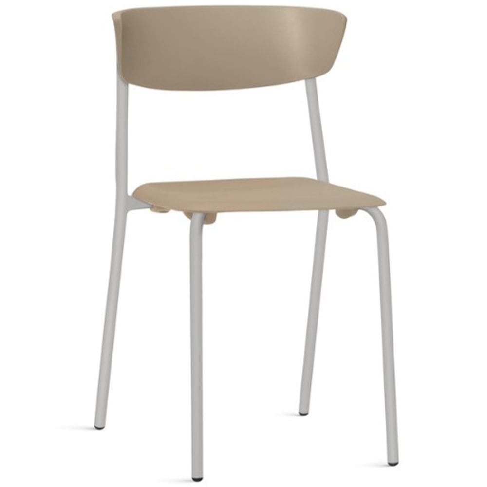 Cadeira Empilhável Fixa F02 Base Aço Cinza Nude - Lyam Decor