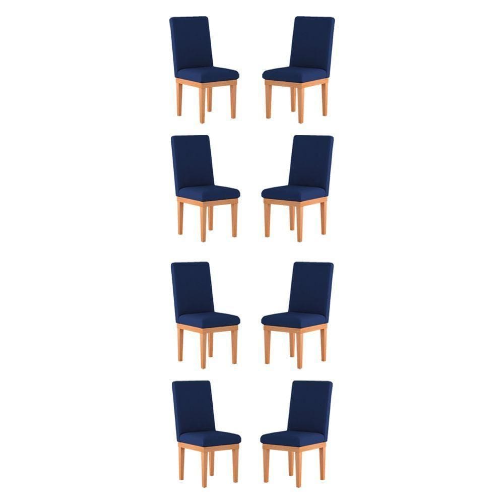 Kit 08 Cadeiras Estofadas Suede Sala De Jantar Azul Marinho