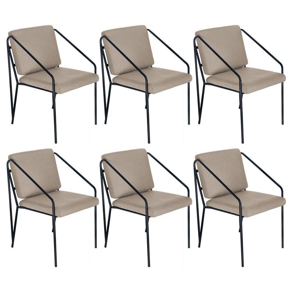 Kit 6 Poltronas Cadeiras Estofada Bergen Nórdico Escandinavo Nude