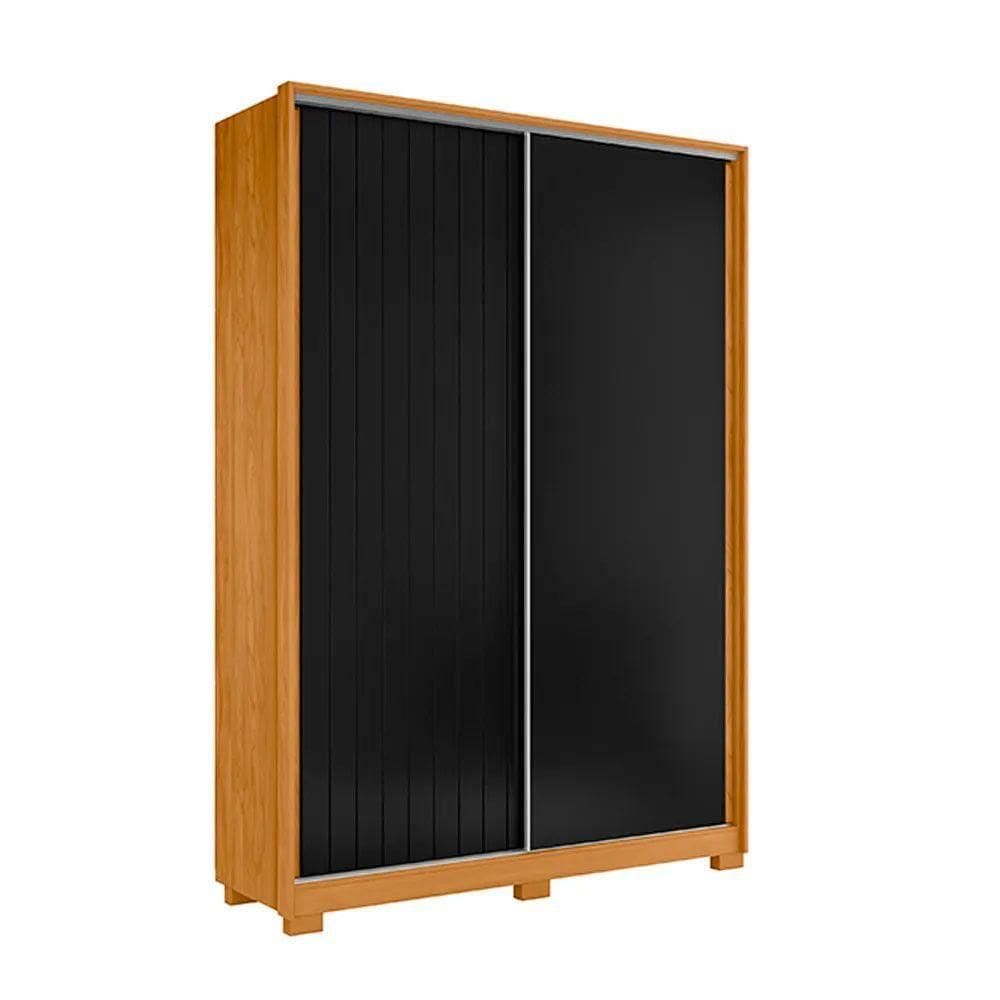 Guarda Roupa Com 2 Porta De Correr E 3 Gavetas Sem Espelho Em Carvalho Com Preto Carvalho Com Preto