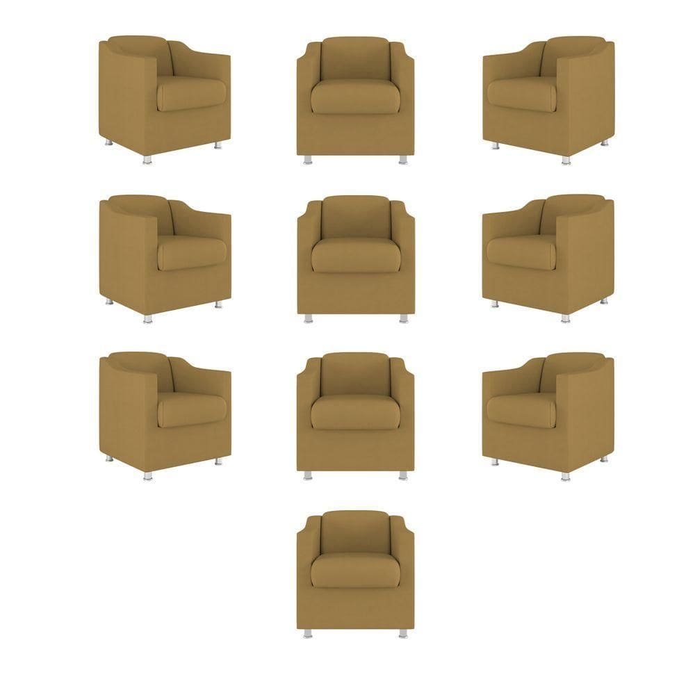 Kit 10 Cadeiras Poltronas Decorativas Sala De Espera Clinica Tecido Cor:capuccino