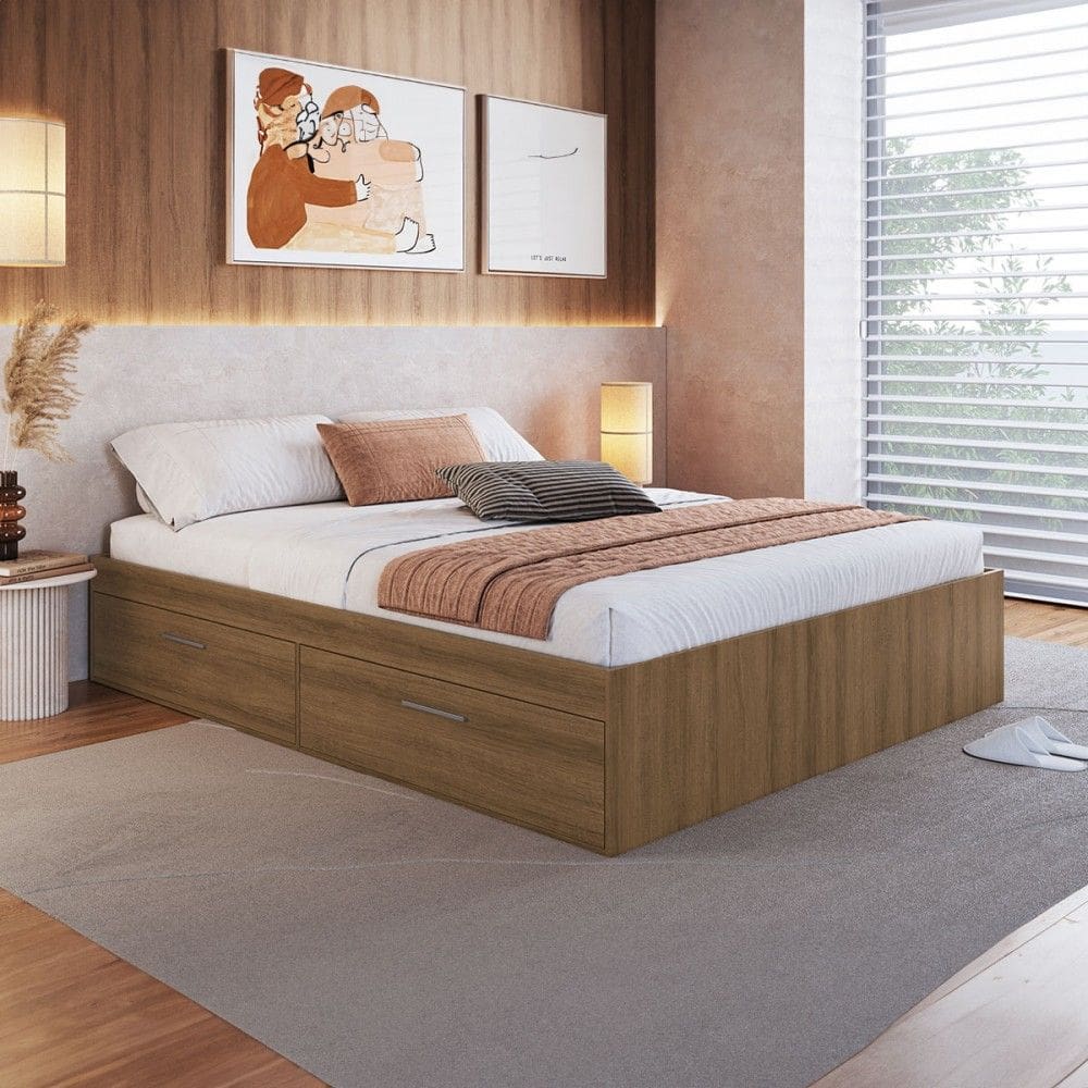 Cama Queen Tókio com 4 Portas Marrom - Art In Móveis