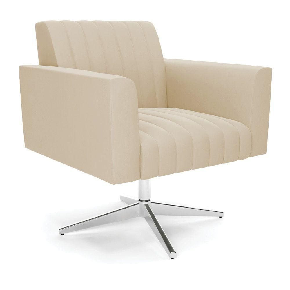 Poltrona Giratória Viena Gomada Suede Bege Base Cromada - D`rossi