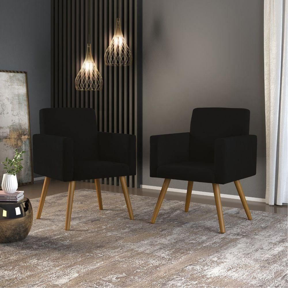 Kit 02 Cadeiras Poltronas Decorativa Sala Cor Preto