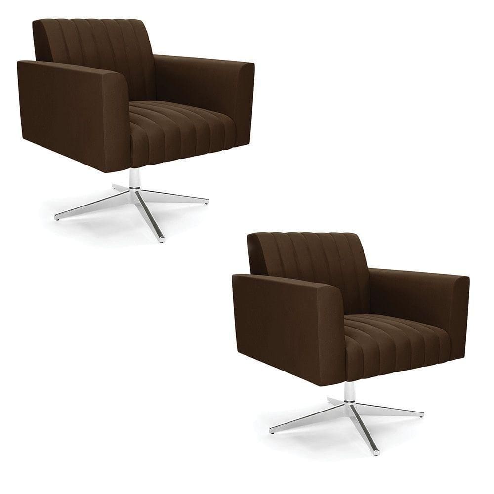 Kit 2 Poltronas Giratória Viena Gomada Suede Base Cromada - D`rossi Cor Marrom