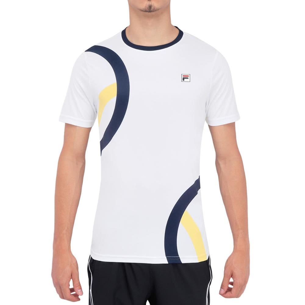 Camiseta Fila Player Fbox Print Branco Marinho e Amarela